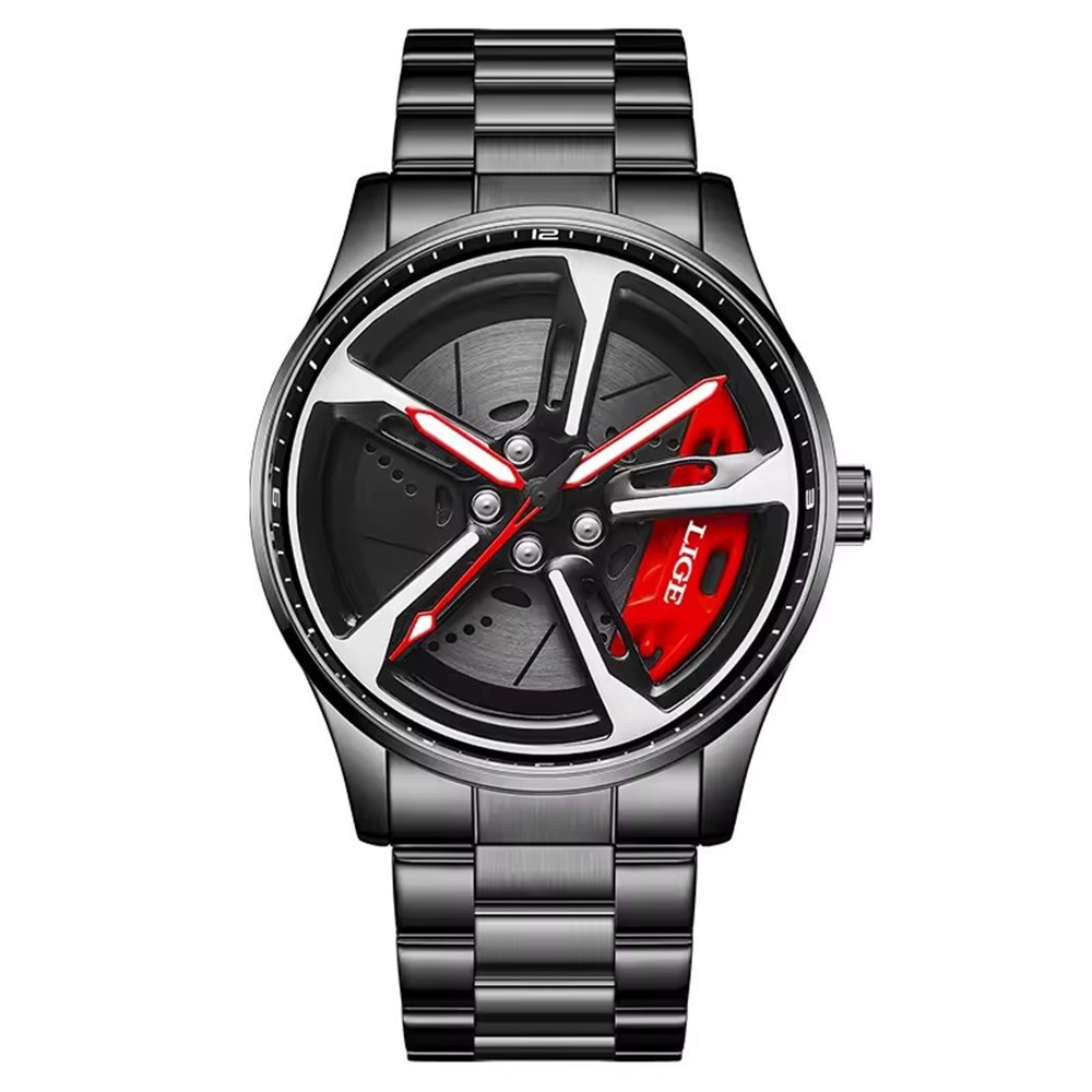 LIGE Men Watch Full Steel Rotating Wheel Wristwatch Fashion Male Business Watch