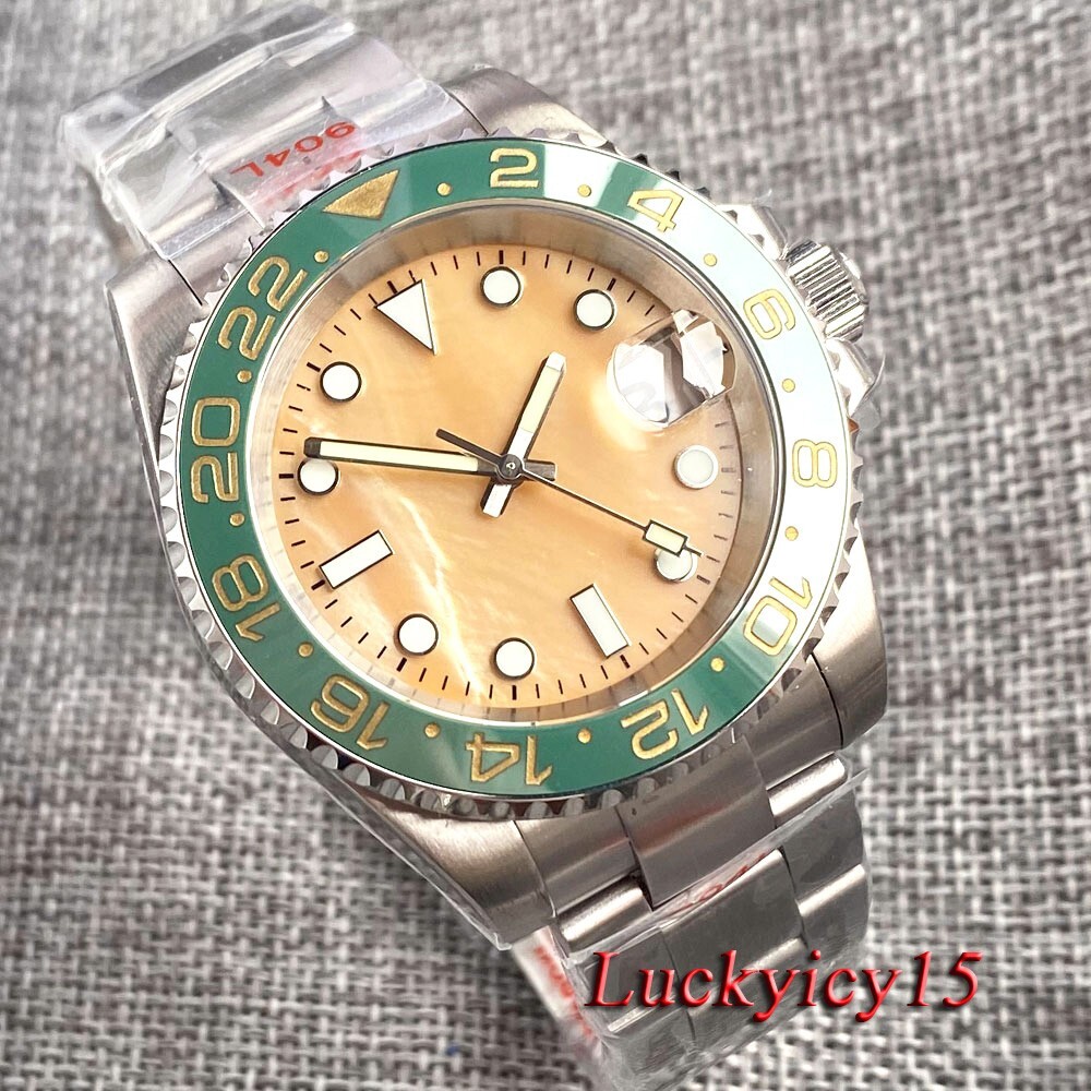 40mm Bliger Japan NH35A Automatic Mens Watch Green Rotating Bezel Ceramic Yellow