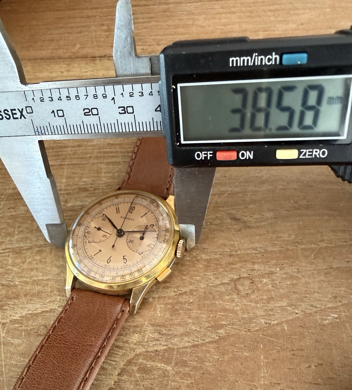 Vintage 1940s Sombol Chronograph Landeron Blue Telemeter Tachymeter Watch