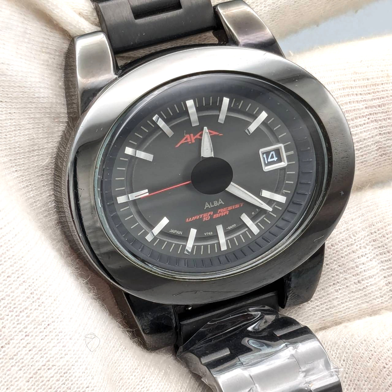 1998 Rare Seiko ALBA AKA V742-5A10 Cushion Case Black Dial 10BAR JDM Watch