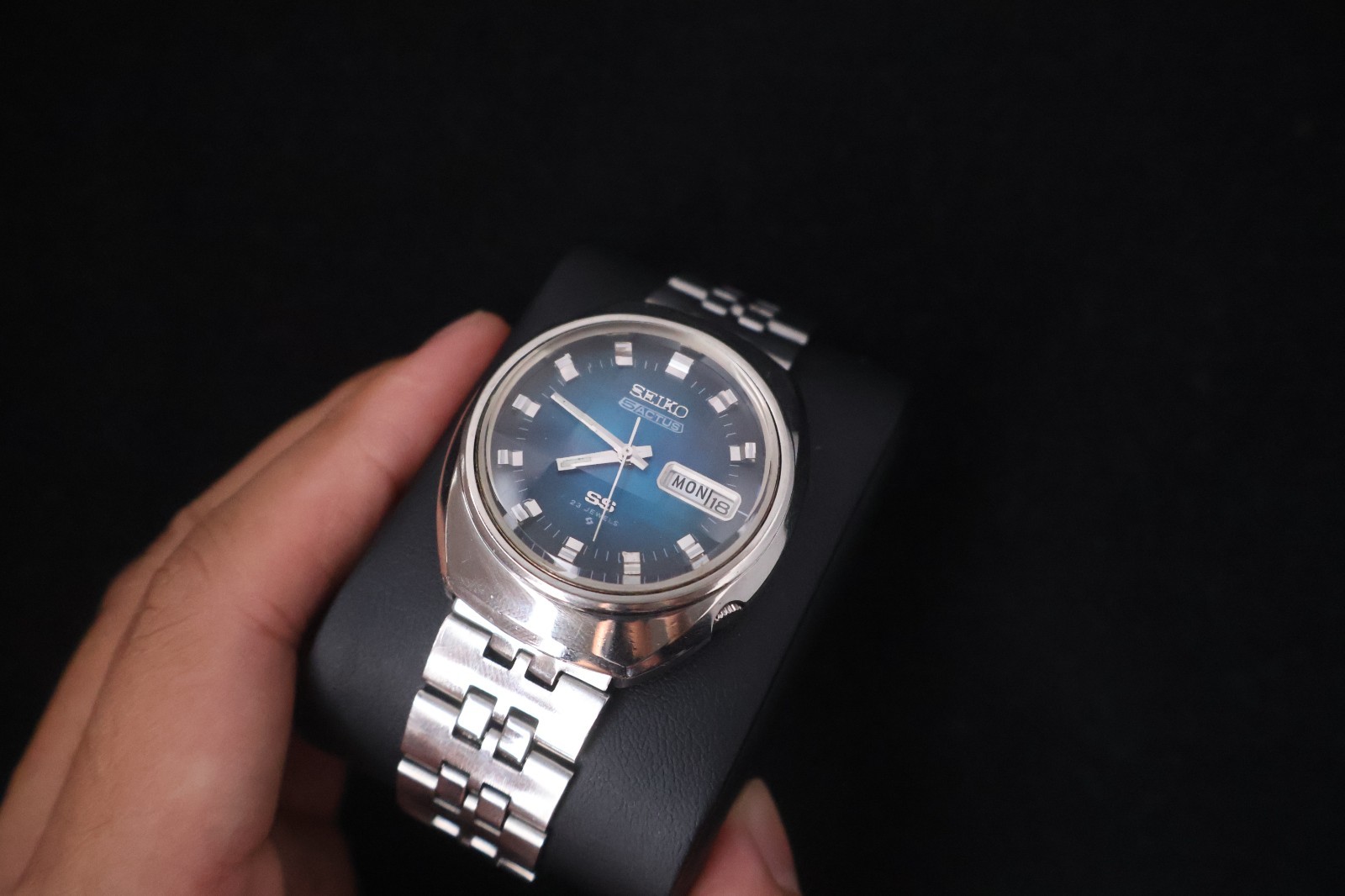 [Serviced] Rare Vintage 1973 Seiko 5 Actus SS Blue Dial 23 Jewels 6106-7590