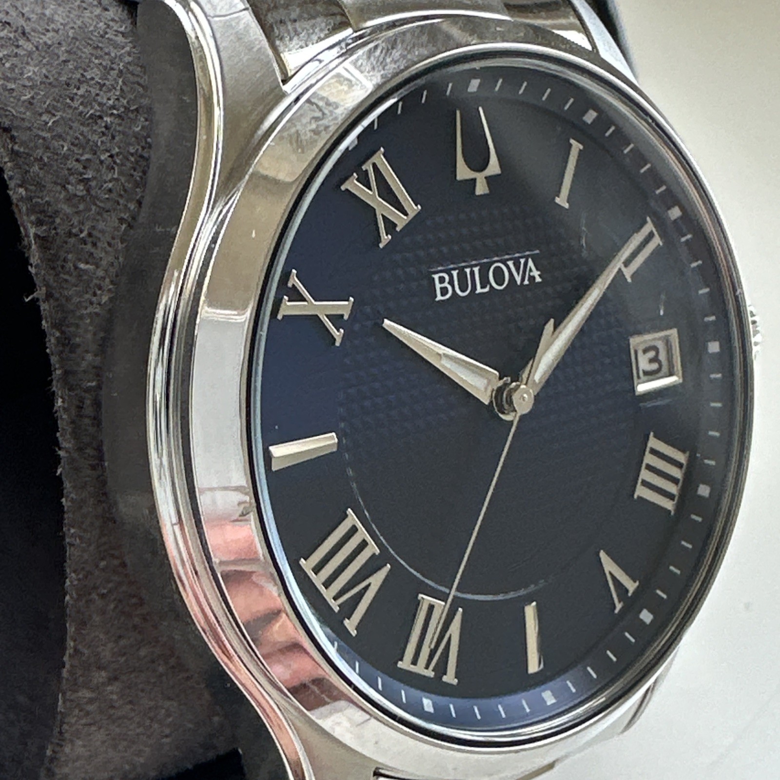 Bulova Wilton Men’s Quartz Silver-Tone Blue Dial Watch 41MM 96B386