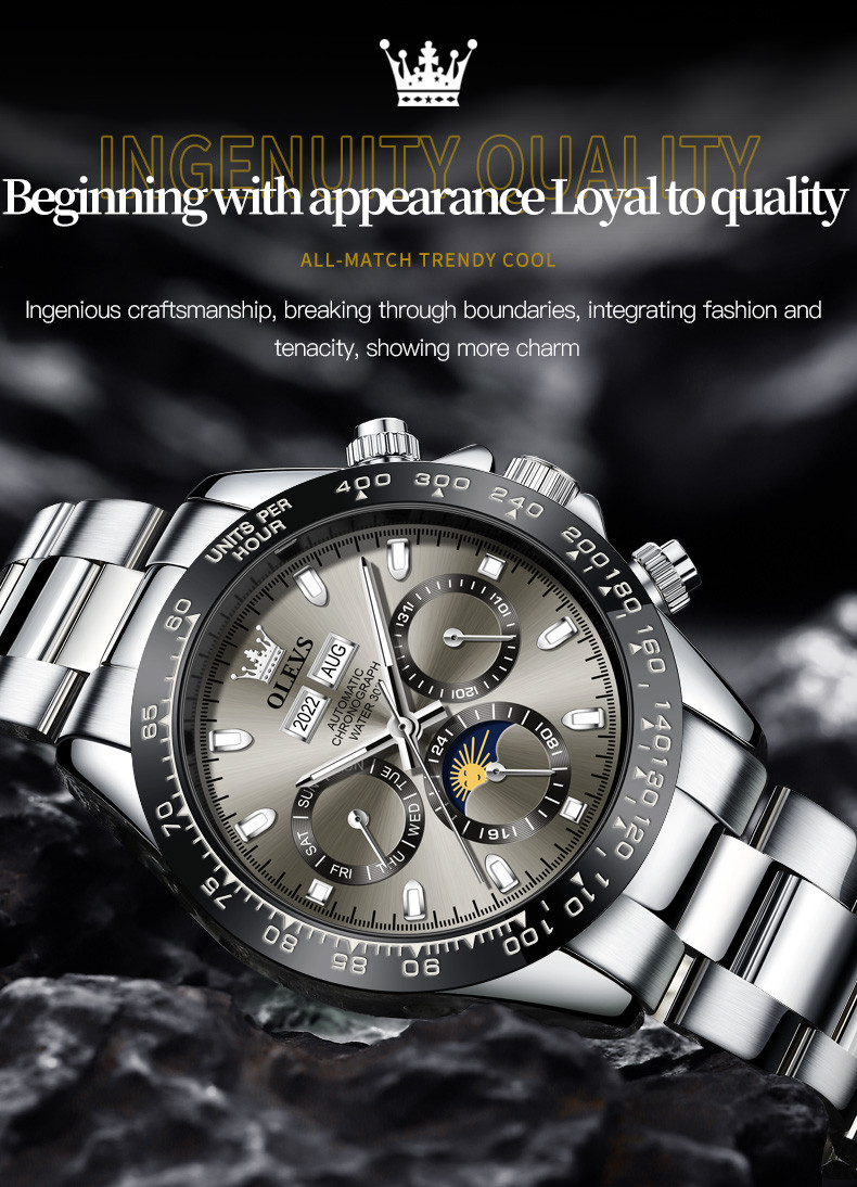OLEVS Men Automatic Mechanical Luxury Stainless Steel Luminous Waterproof Watch