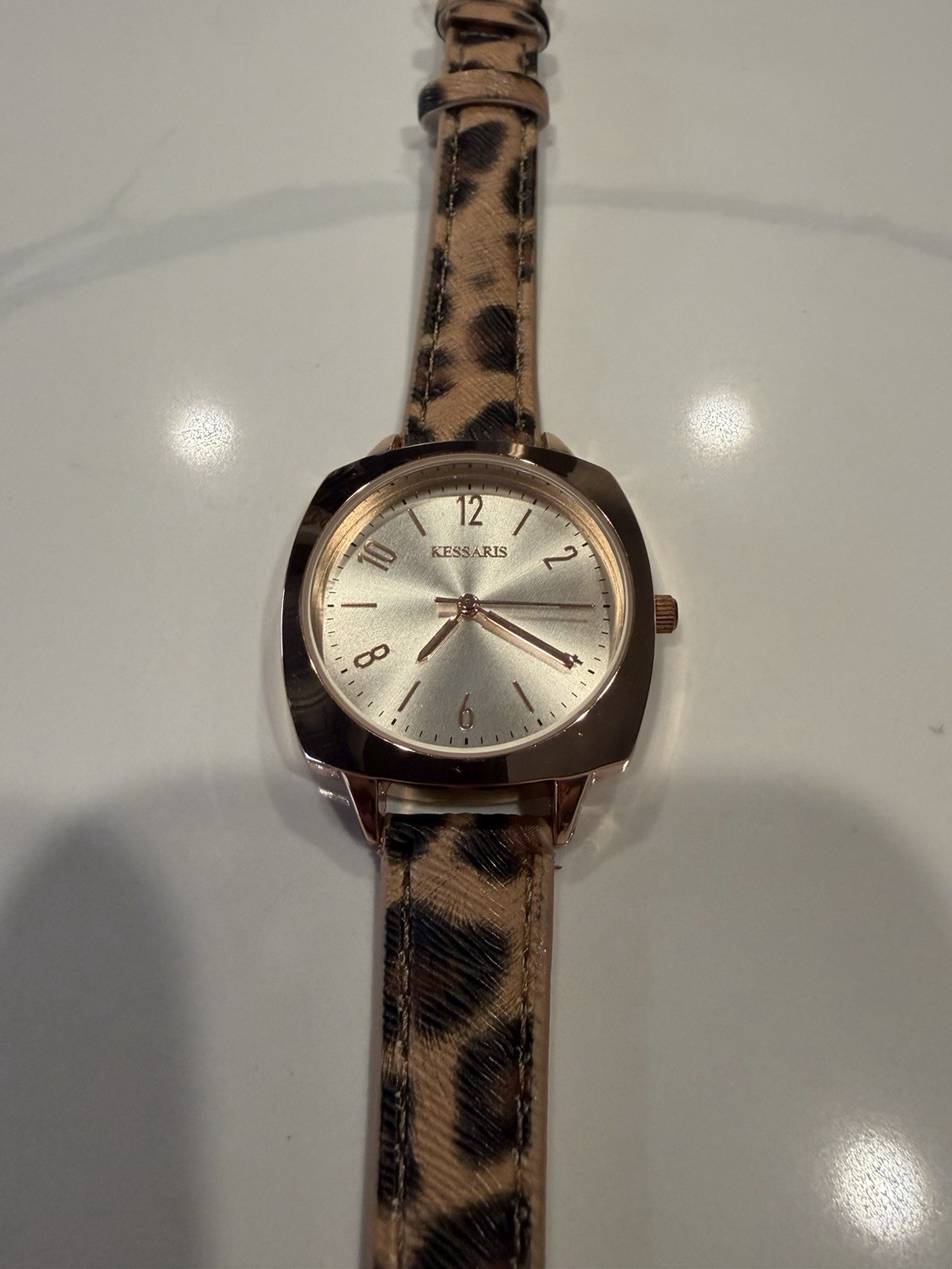 KESSARIS Women’s Watch Rose Gold Cushion Case Leopard Print Strap Chic Quartz