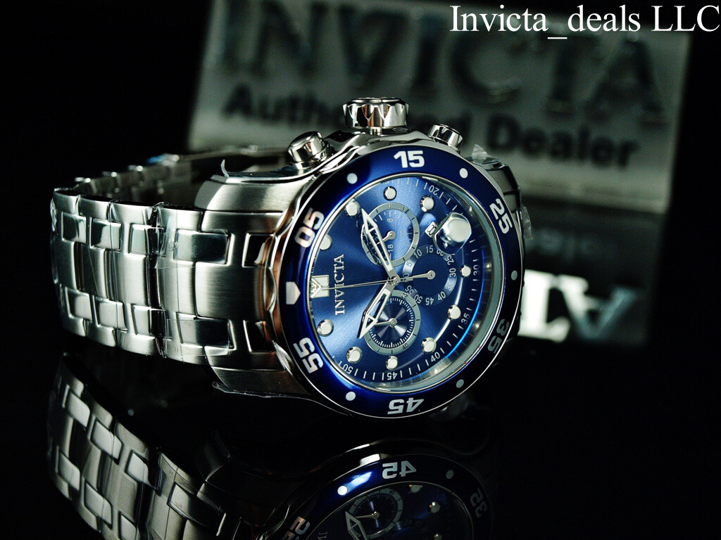 Invicta Men’s 48mm Pro Diver SCUBA Chronograph BLUE DIAL Silver Tone 200M Watch