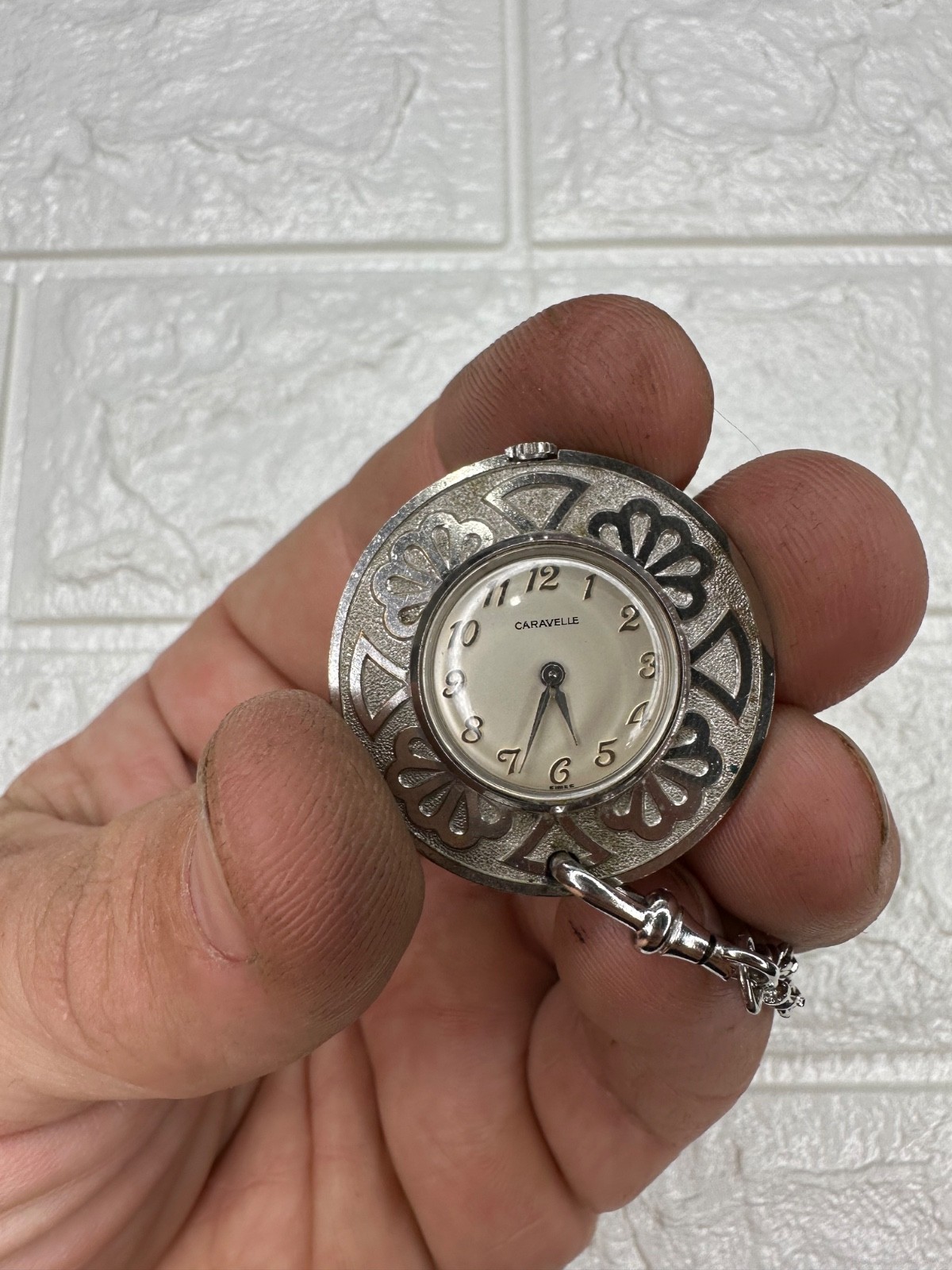 Caravelle by Bulova pendant/nurse-style watch with a Swiss 7-jewel manual-wind