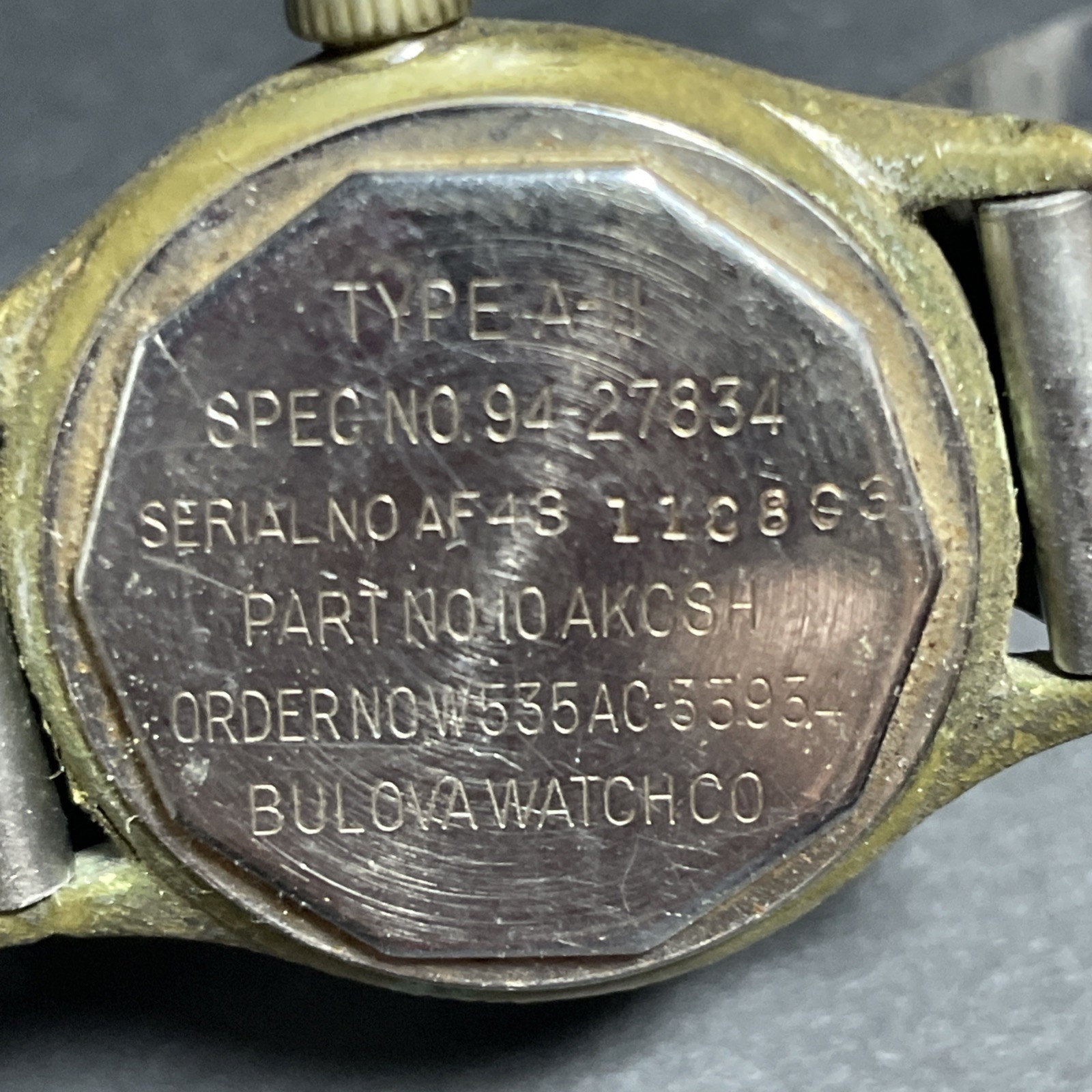 1943 Bulova WW2 A-11 US Pilot Wrist Watch W/Hack Original SS Cuff Band #0012