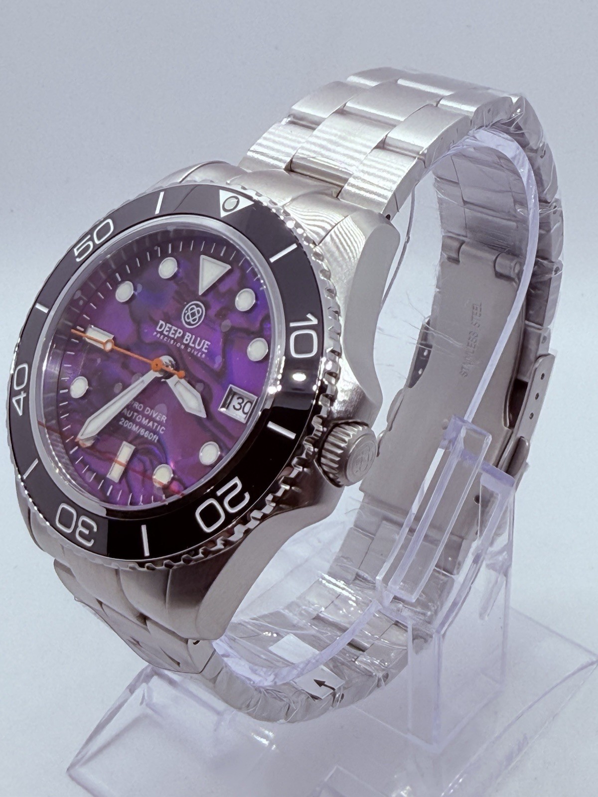 Deep Blue PRO DIVER 200 42.5MM AUTO DIVE WATCH-PURPLE ABALONE DIAL -NEW‼️