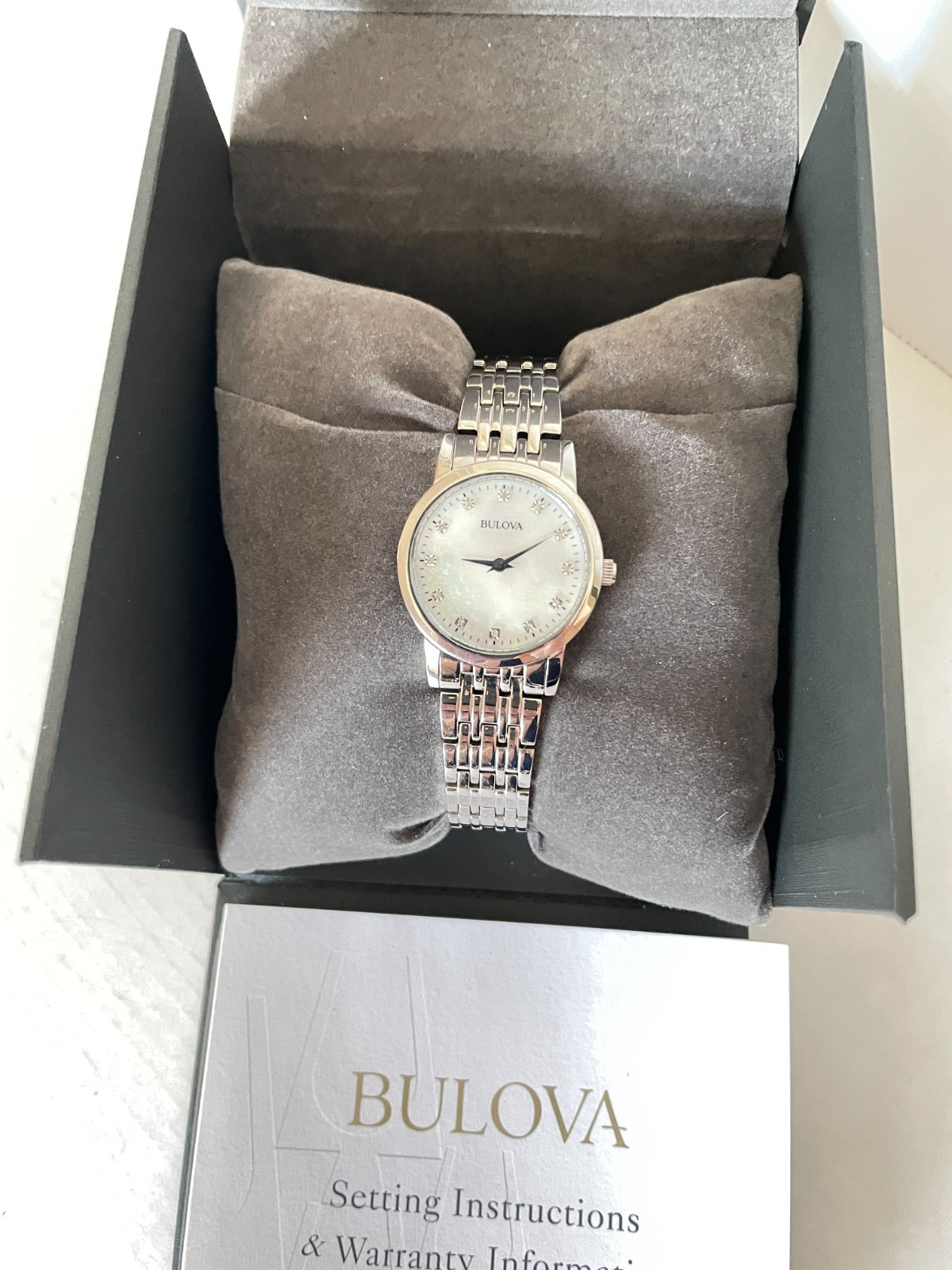 Bulova Women’s Classic Wristwatch Mother-of Pearl Silvertone Stainless Steel New