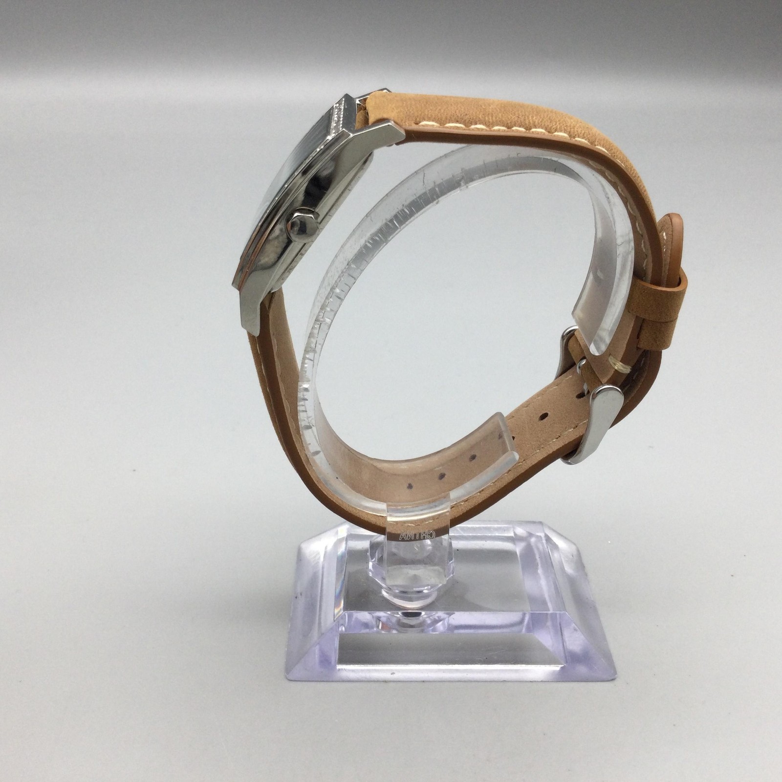 DMQ Square Watch Womens 28mm Silver Tone Crystals Tan Leather Strap New Battery