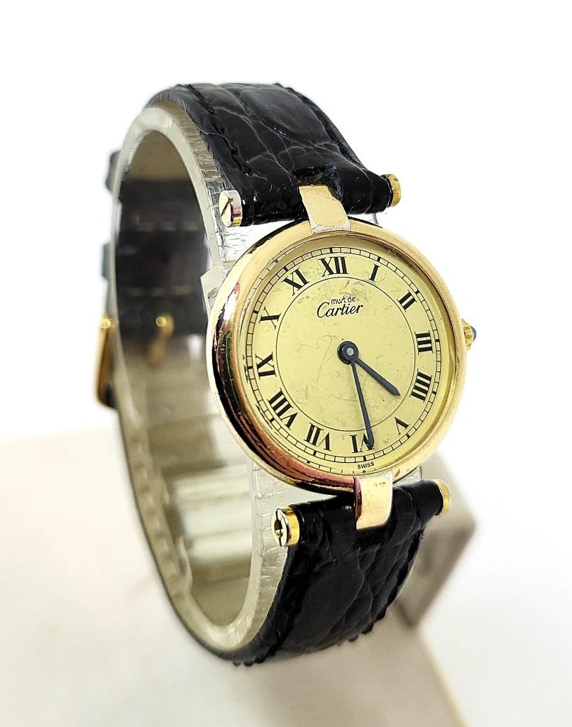 Ladies 18k GP 925 Silver Vermeil CARTIER Vendome Paris Quartz Watch 24.2 mm