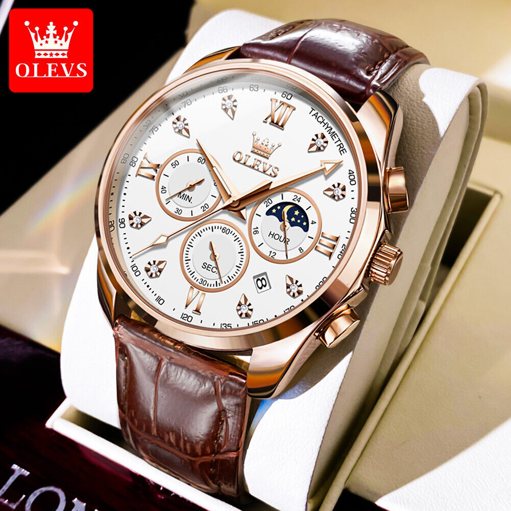 OLEVS Man’s Watch Chronograph Diamond Date Moon Phases Waterproof Wristwatches