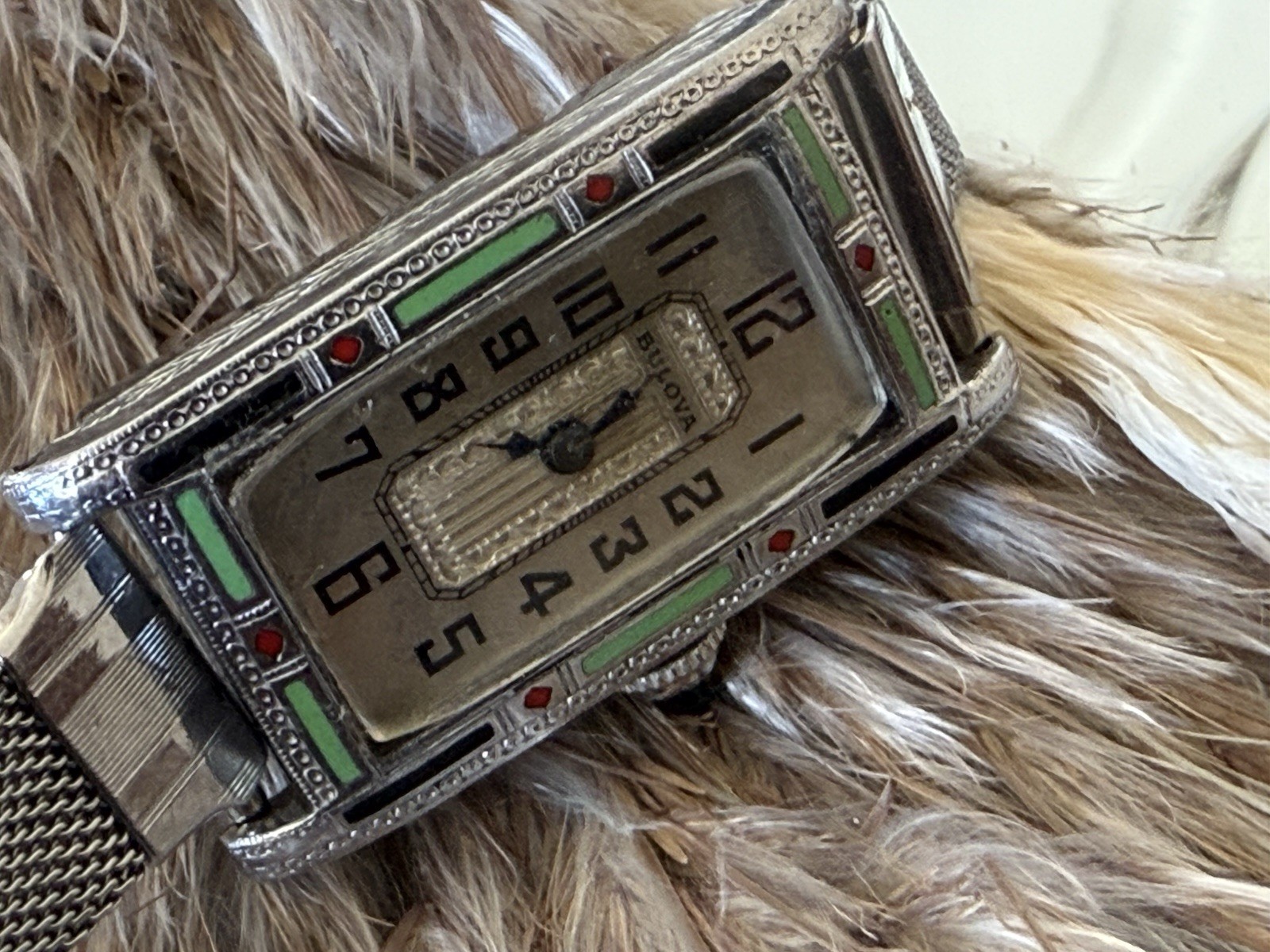 1935 Ladies Art Deco Enamel Bulova Watch~Vassar ~Runs