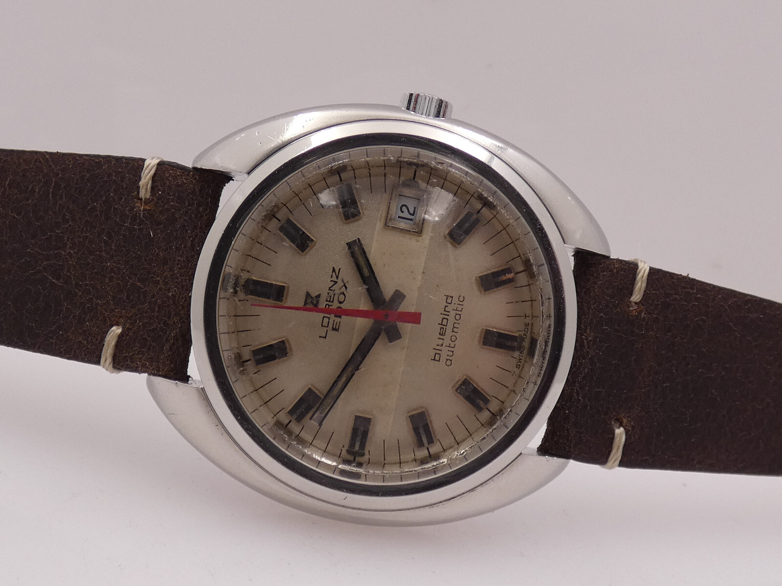 LORENZ EDOX BLUBIRD CUSHION OVERSIZE 38,5mm AUTOMATIC STEEL YEARS ’70s WATCH