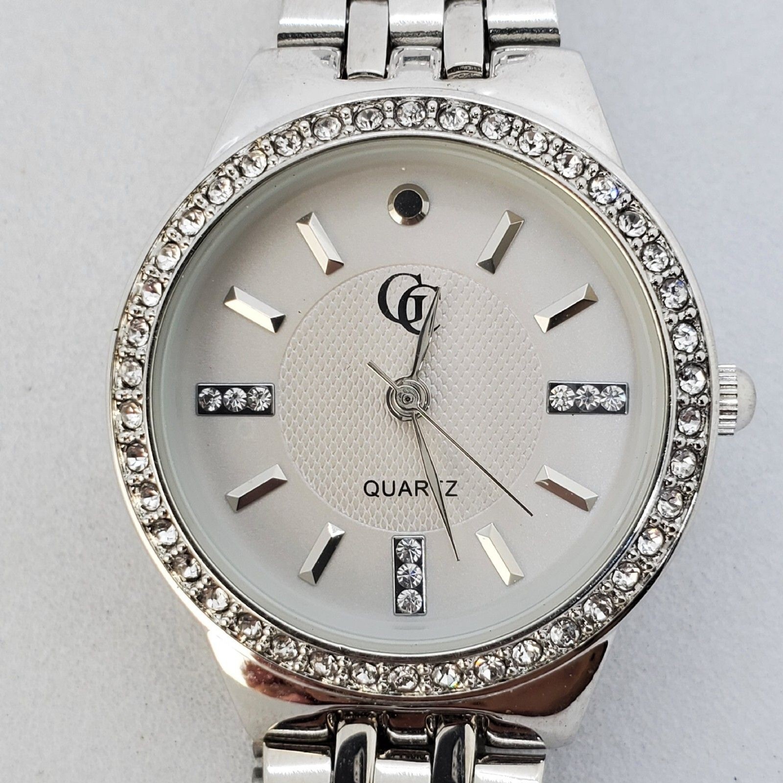 Women’s Watch 28MM Crystal Bezel Gray Dial Bracelet Band 7.25″ New Battery