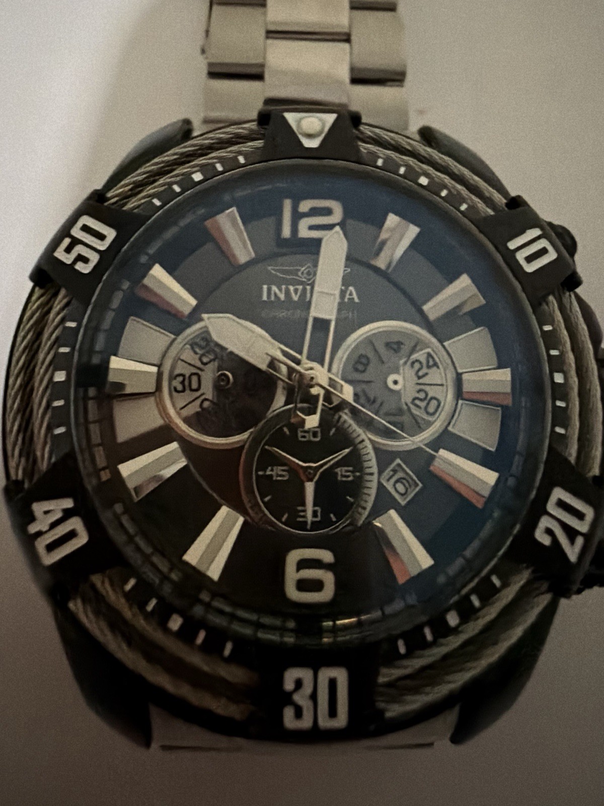 Invicta Bolt Men’s Quartz Chronograph Date 100m Black Dial Steel Bracelet