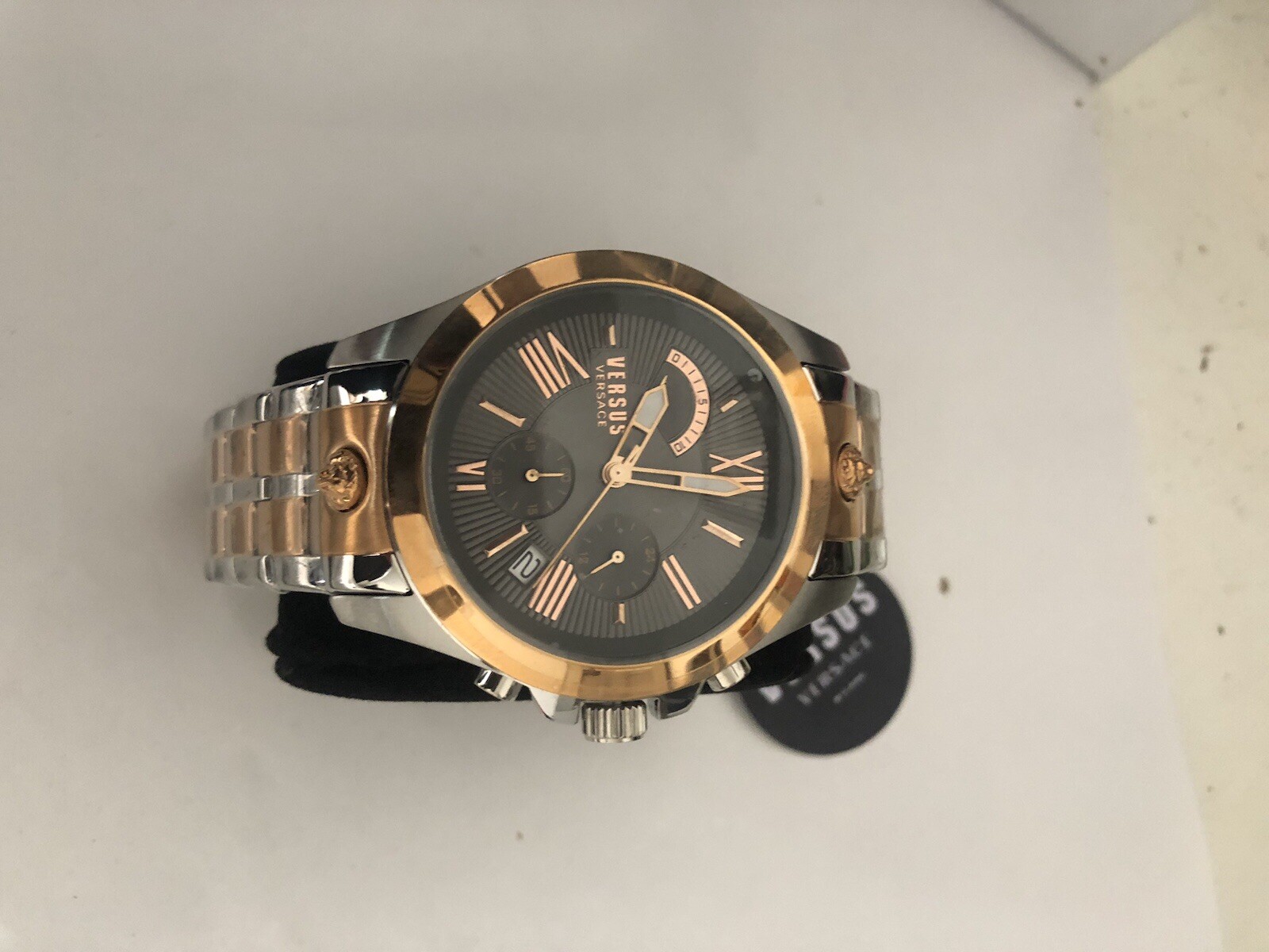 VERSUS VERSACE Chrono Lion Bracelet Watch Men Rose Gold/Silver Versus Watch NEW