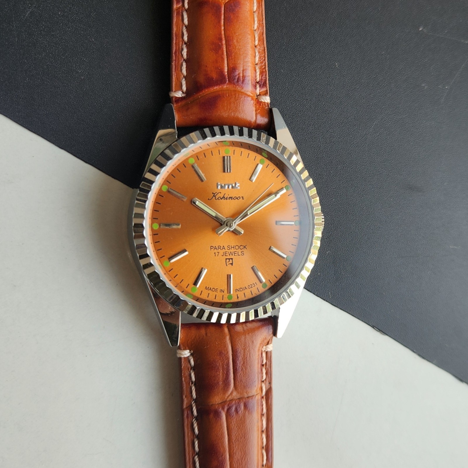 Vintage HMT Kohinoor Fluted Bezel Mechanical Hand Winding Wrist Watch A04