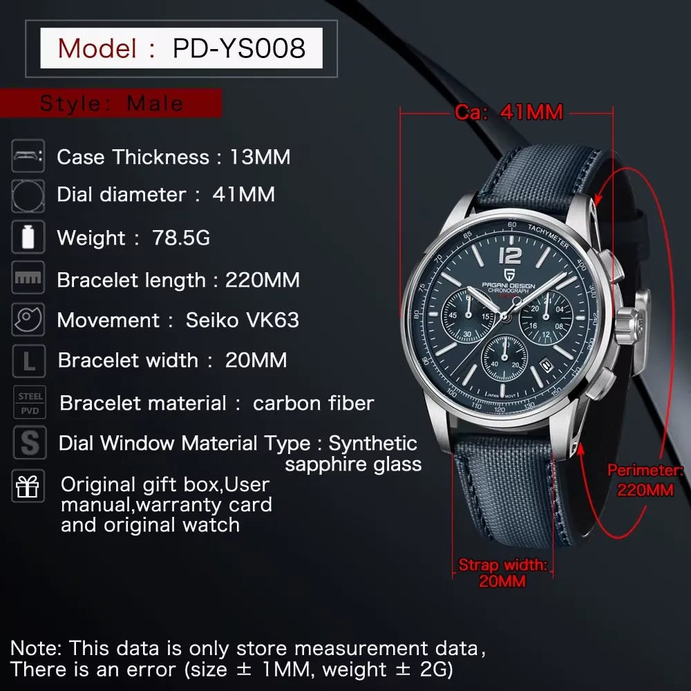 Pagani Design PD-YS008 Blue Chronograph Nylon Automatic Men’s Watch