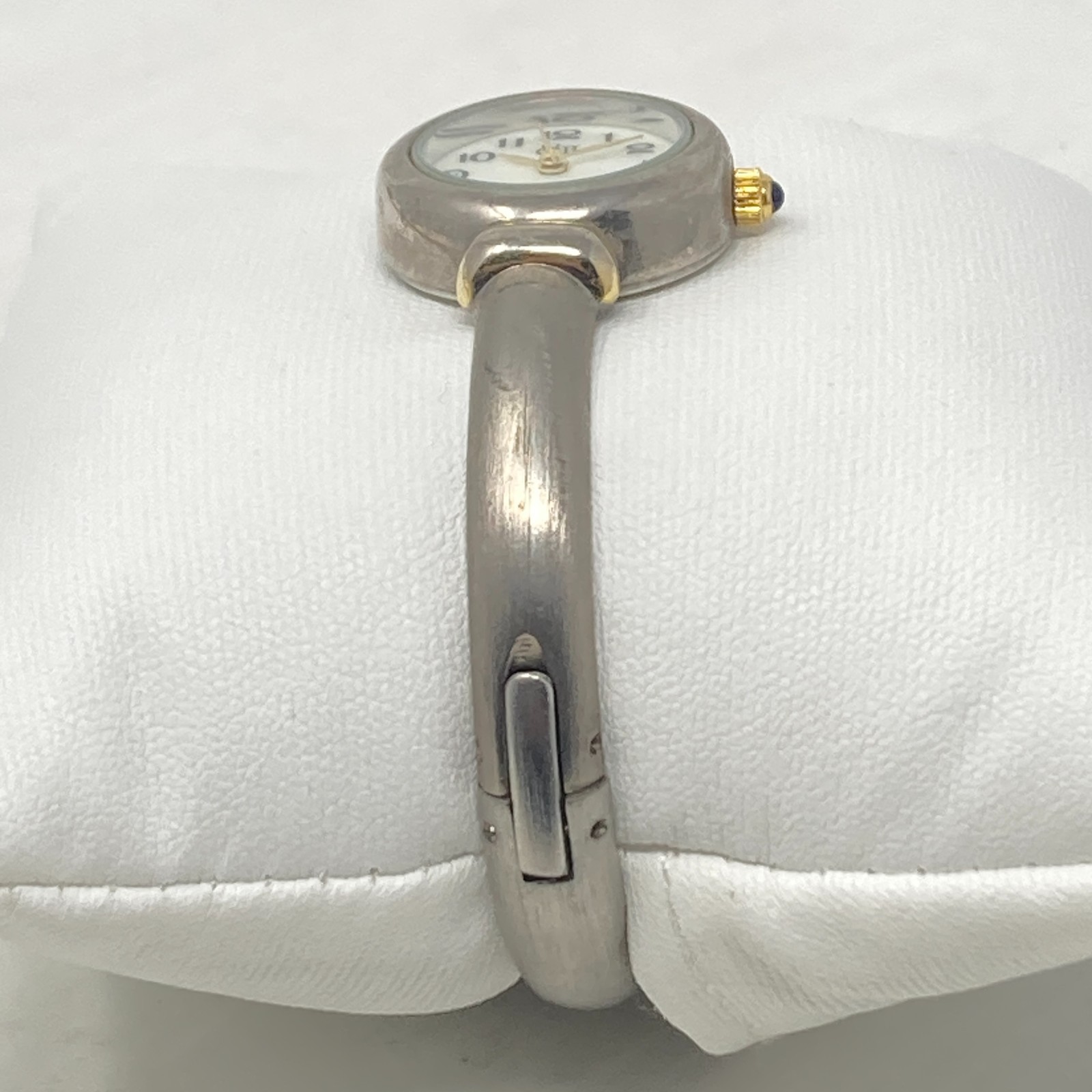 Vtg Gloria Vanderbilt Watch Women Silver Gold Tone MOP Cuff Brushed New Battery