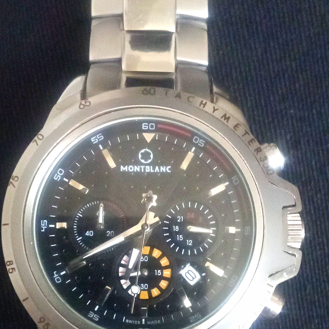 Montblanc TimeWalker Quartz 43mm Black Dial Chronograph Date Tachymeter SS
