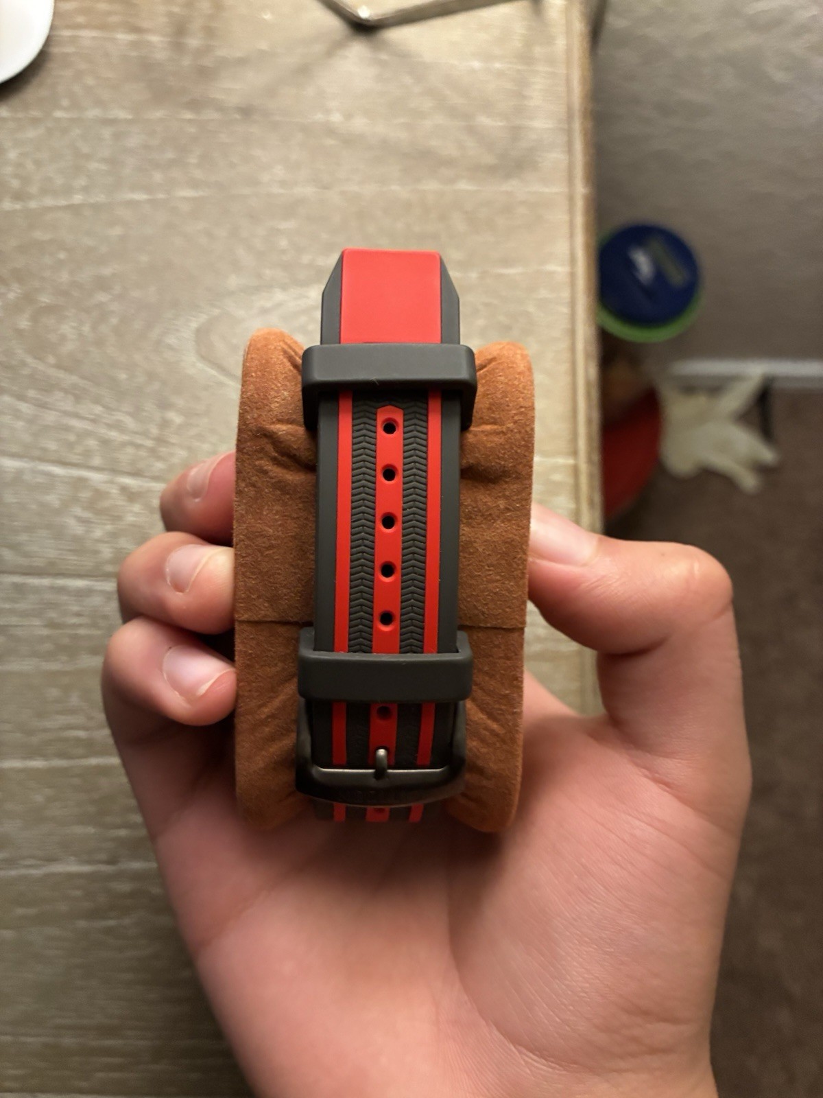 Citizen Eco-Drive watch – grey and red silicone rubber strap AW1607-03H