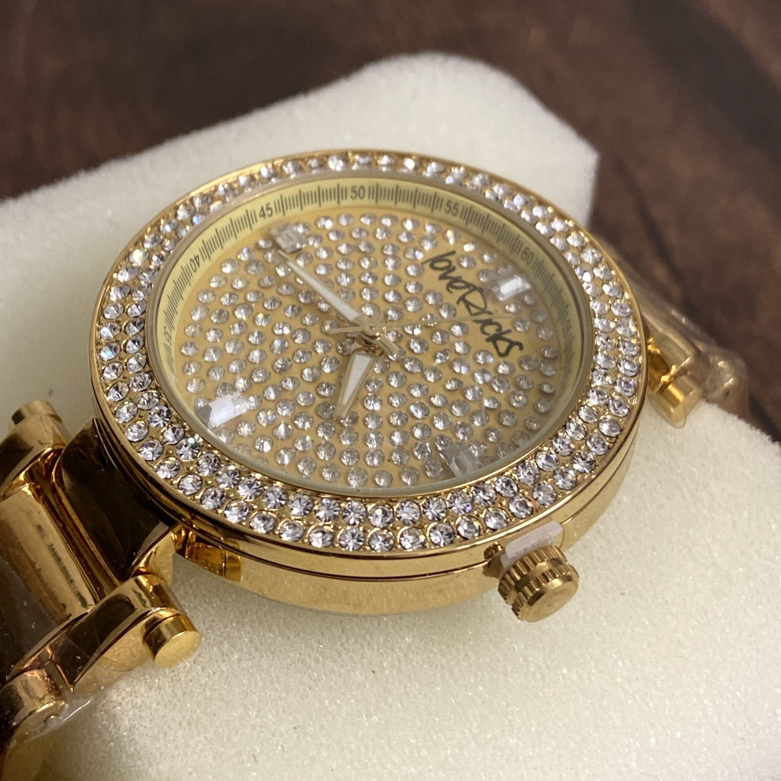 Love Rocks Gold Coloured Crystal Detailed Face Watch New Boxed