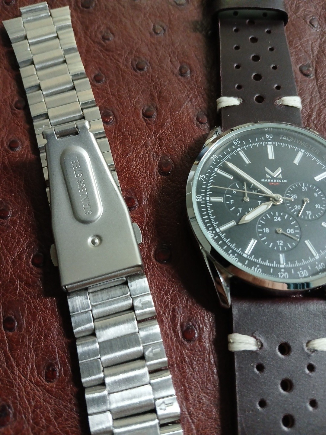 Marabello Sport Men’s Stainless Steel Watch Black Dial .leather band andoriginal