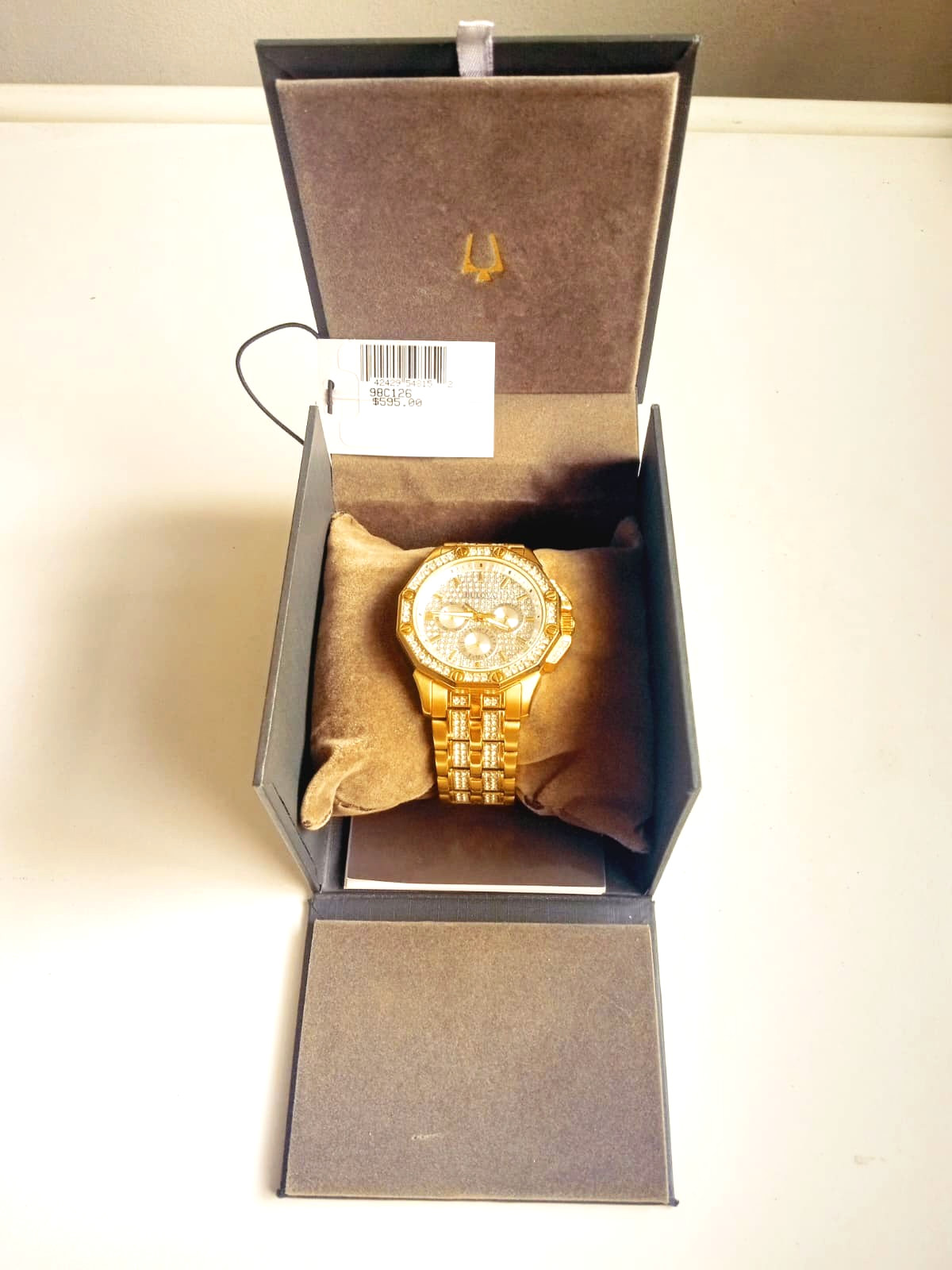 Bulova Men’s Gold Tone Swarovski Crystal Chronograph Watch w/ Box