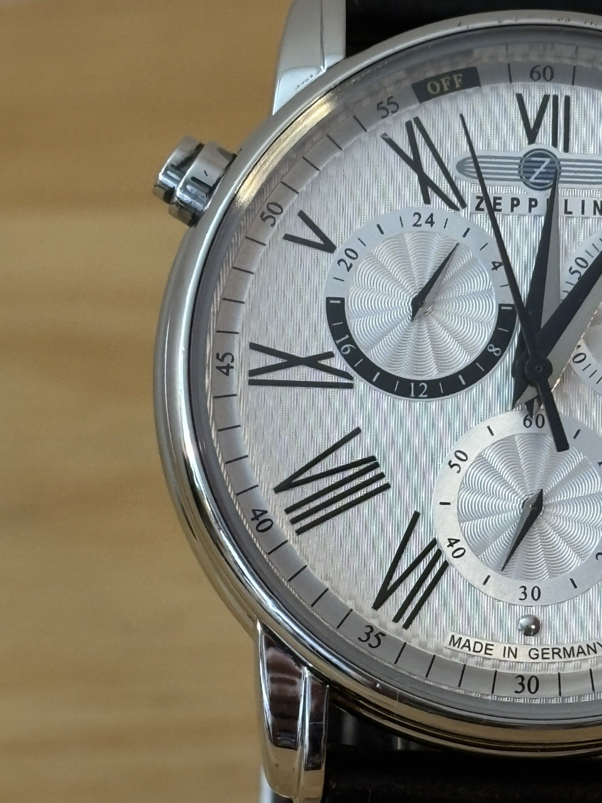 Zeppelin LZ127 Chronograph Alarm Watch White Dial – Polished Made In Germany