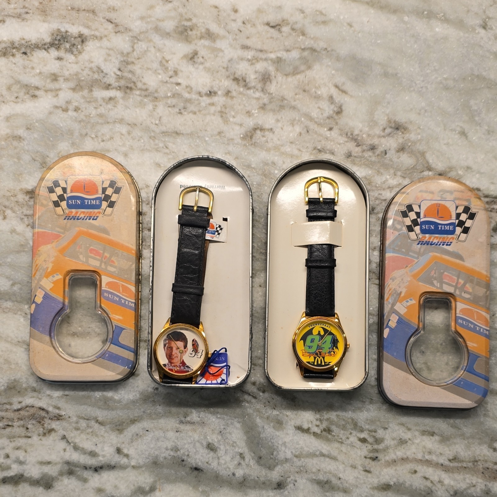 3 Sun Time Racing Sports Analog Wristwatch Gold Case Black Band Multicolor Dial