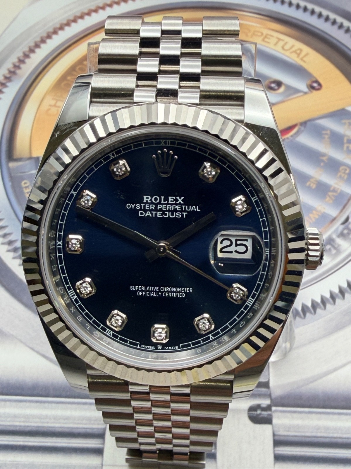 Rolex Datejust 126334 fluted jubilee diamond blue dial
