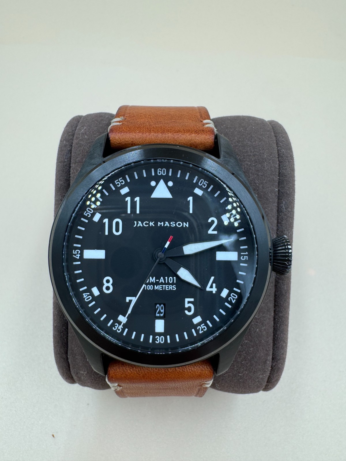 Jack Mason JM-A101-005 Aviation Black PVD Pilot Watch Leather Strap 42mm – Rare