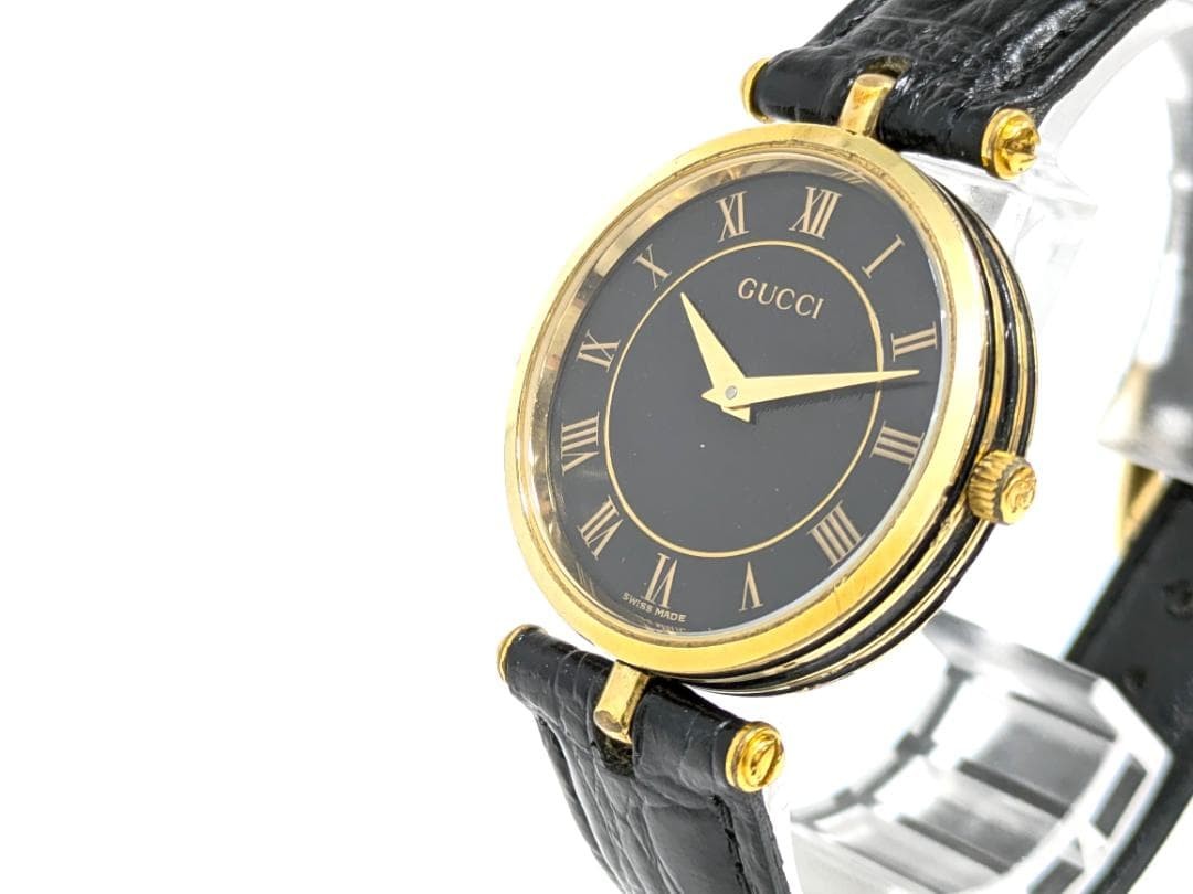 Gucci Men’s Quartz Watch Black Gold 2-Hand Japan Working New Battery 071176