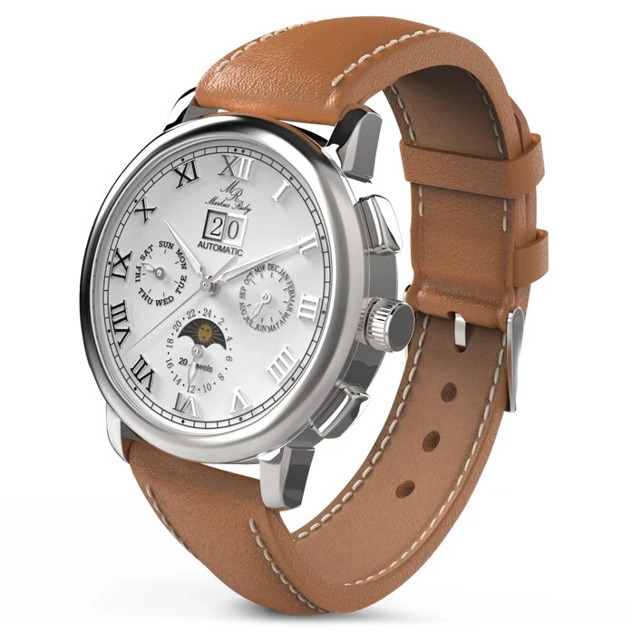 Markus Ruby Moonphase Automatic Men’s Wrist Watch (Brown Leather Strap)