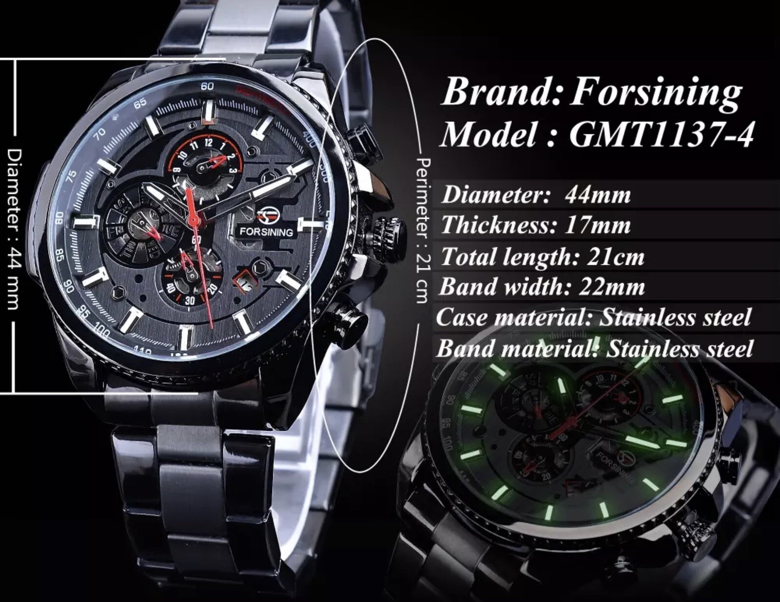 Big Self Winding Sport Watch. Day Month Date Waterproof Mens Watch Great Gift