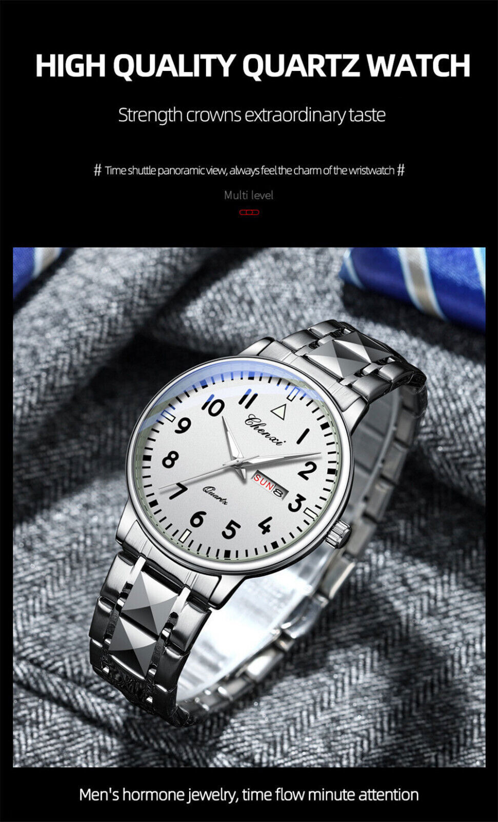 CHENXI Men Quartz Watch Calendar Week Display Wristwatch Male Steel White Watch