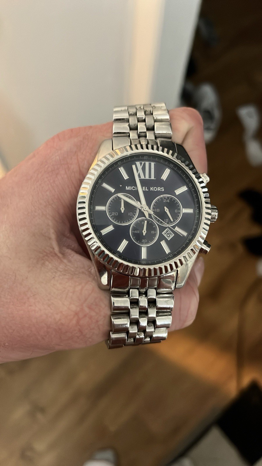 Michael Kors Silver Tone Stainless Bracelet Blue Dial Wrist Watch