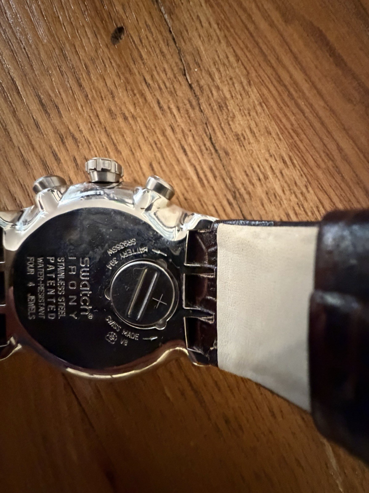 Swatch Irony Chronograph Quartz Tachymeter Date Black Dial Brown Leather