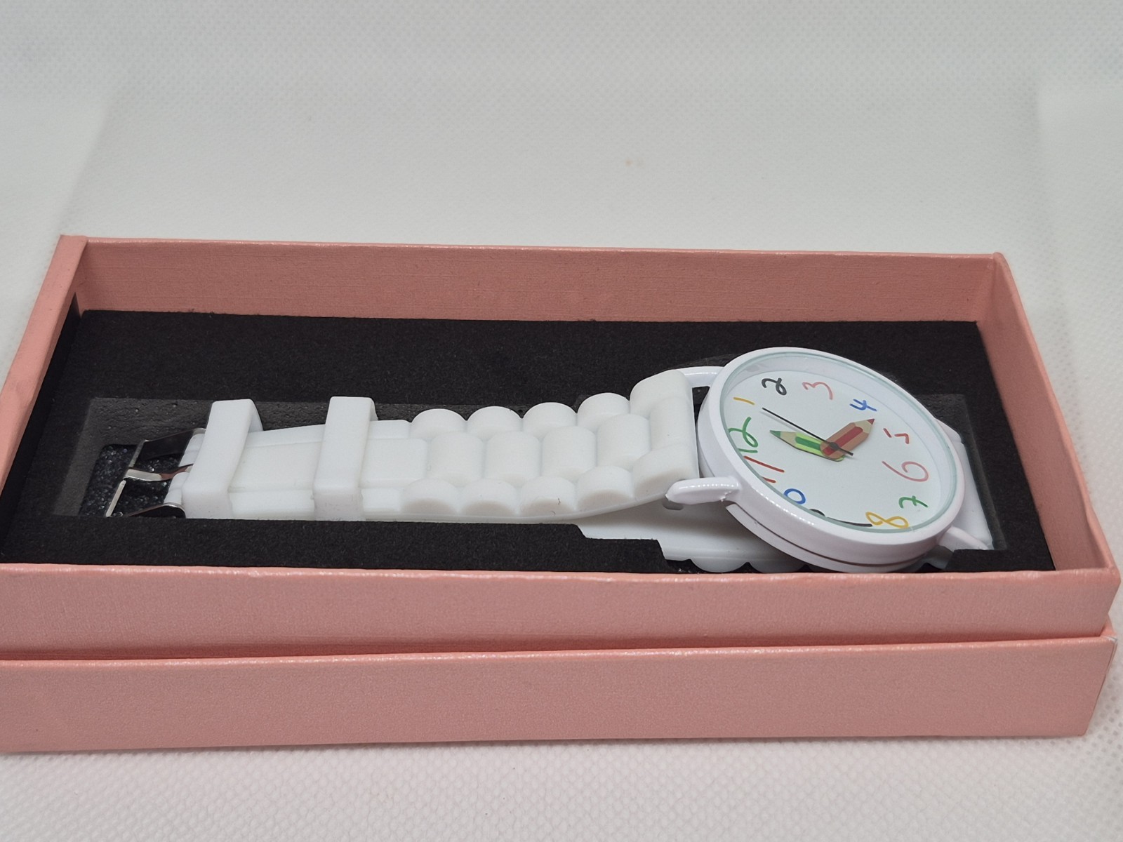 Quartz Analog Wristwatch White Silicone Strap White/Multicolor Arabic Dial Box