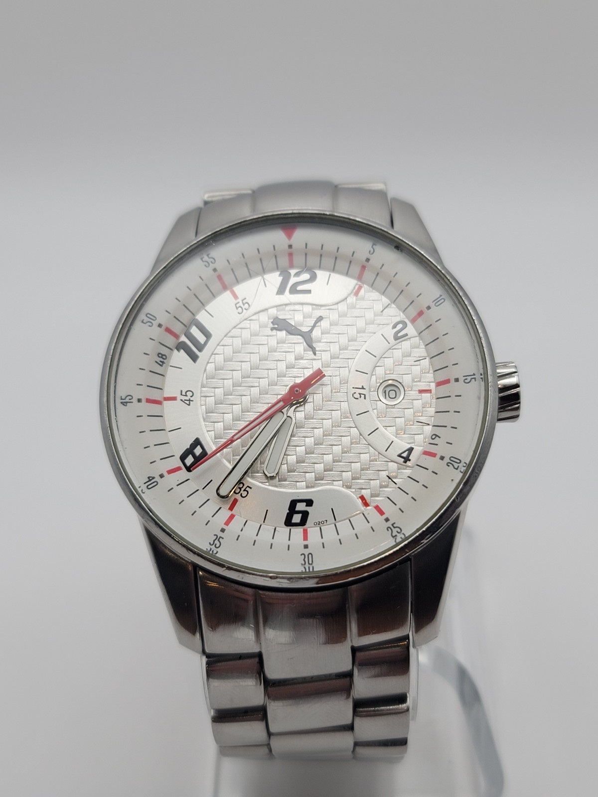 Puma 96004G0 PSNA2 Men’s Watch White Basketweave Dial Stainless Steel 10 BAR