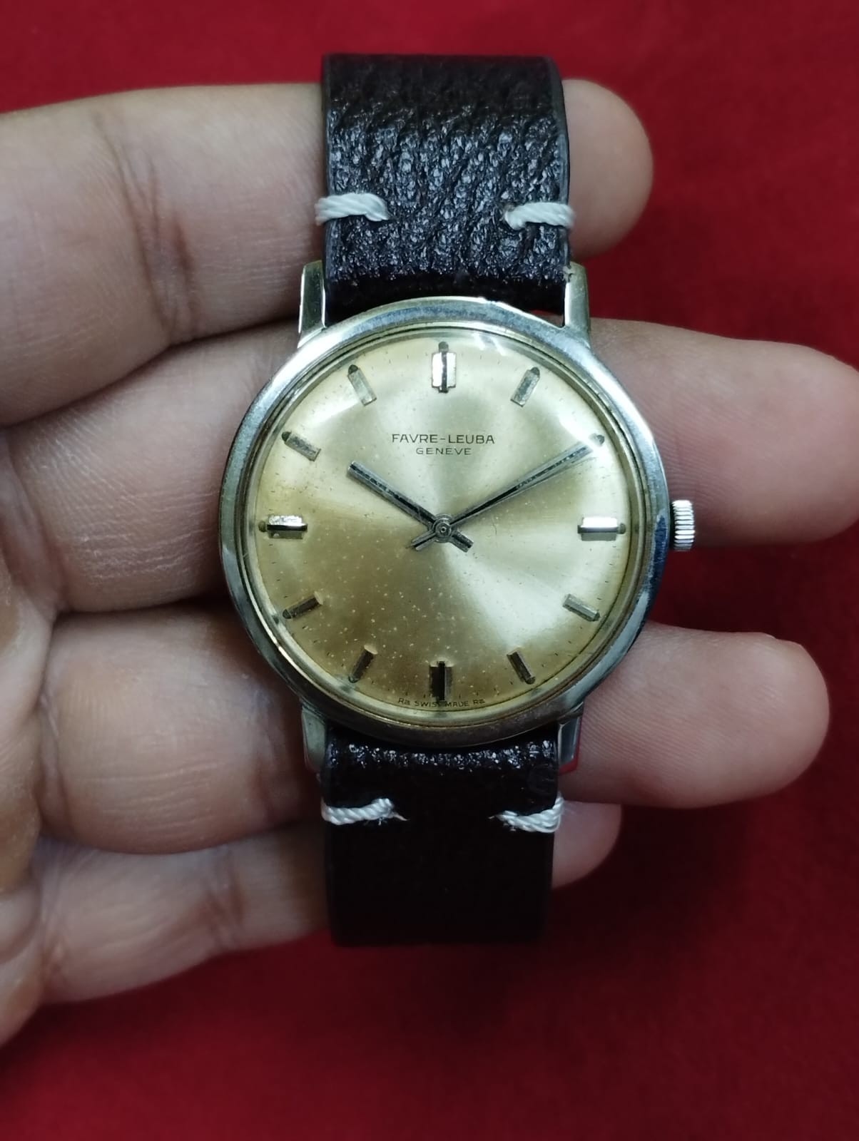Vintage Favre leuba Geneve original men swiss working wrist watch.039 rare