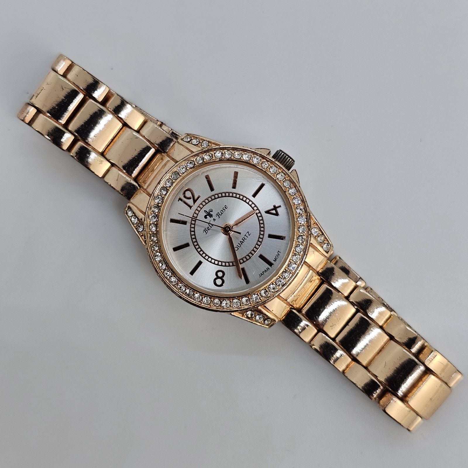 Bell Rose Women’s Watch 30MM Gold Dial Gold Bracelet Band 7″ New Battery