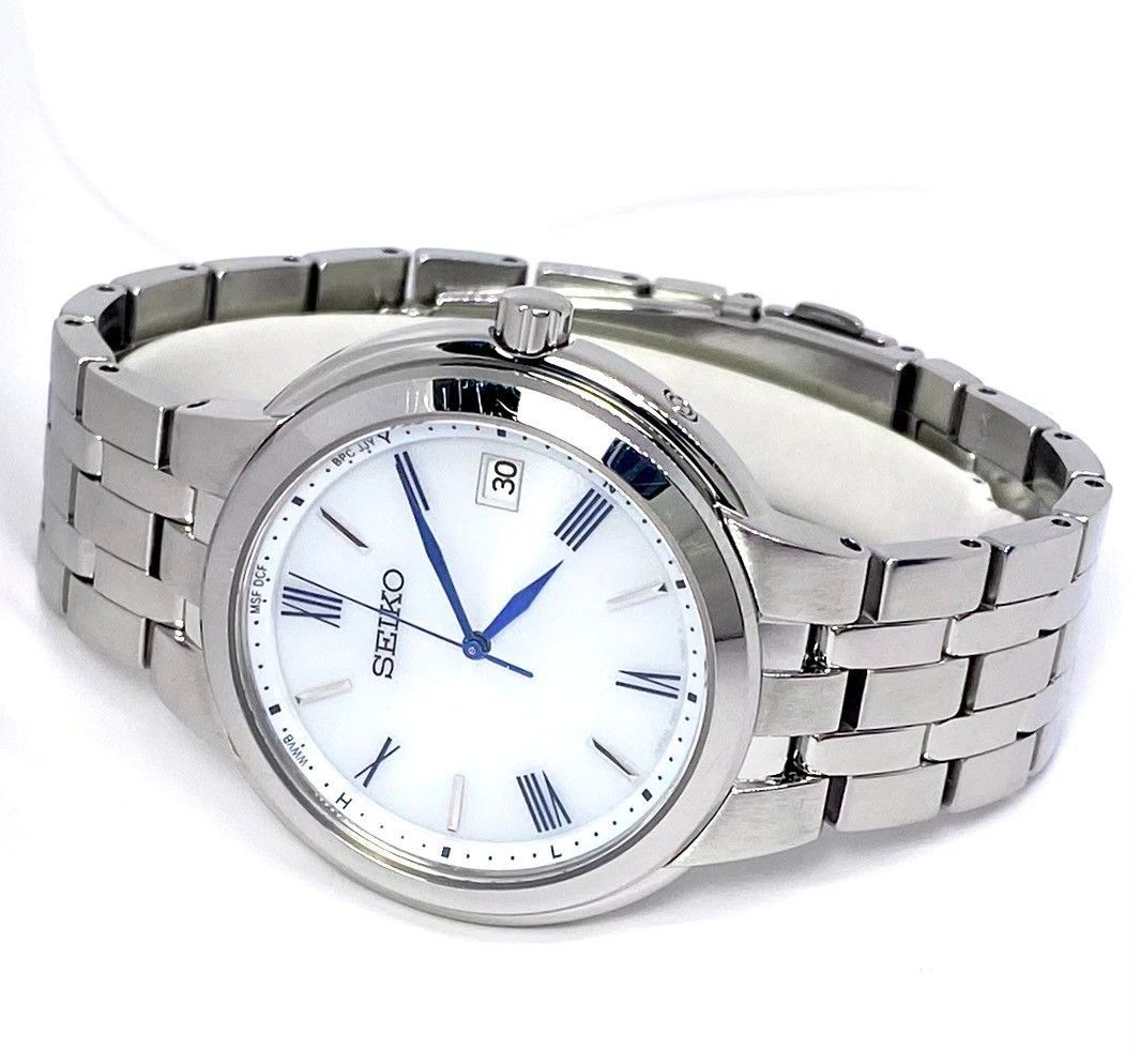 SEIKO Radio Solar Men s Wristwatch JIS Class 1 Magnetic Resistance White Dial Bl