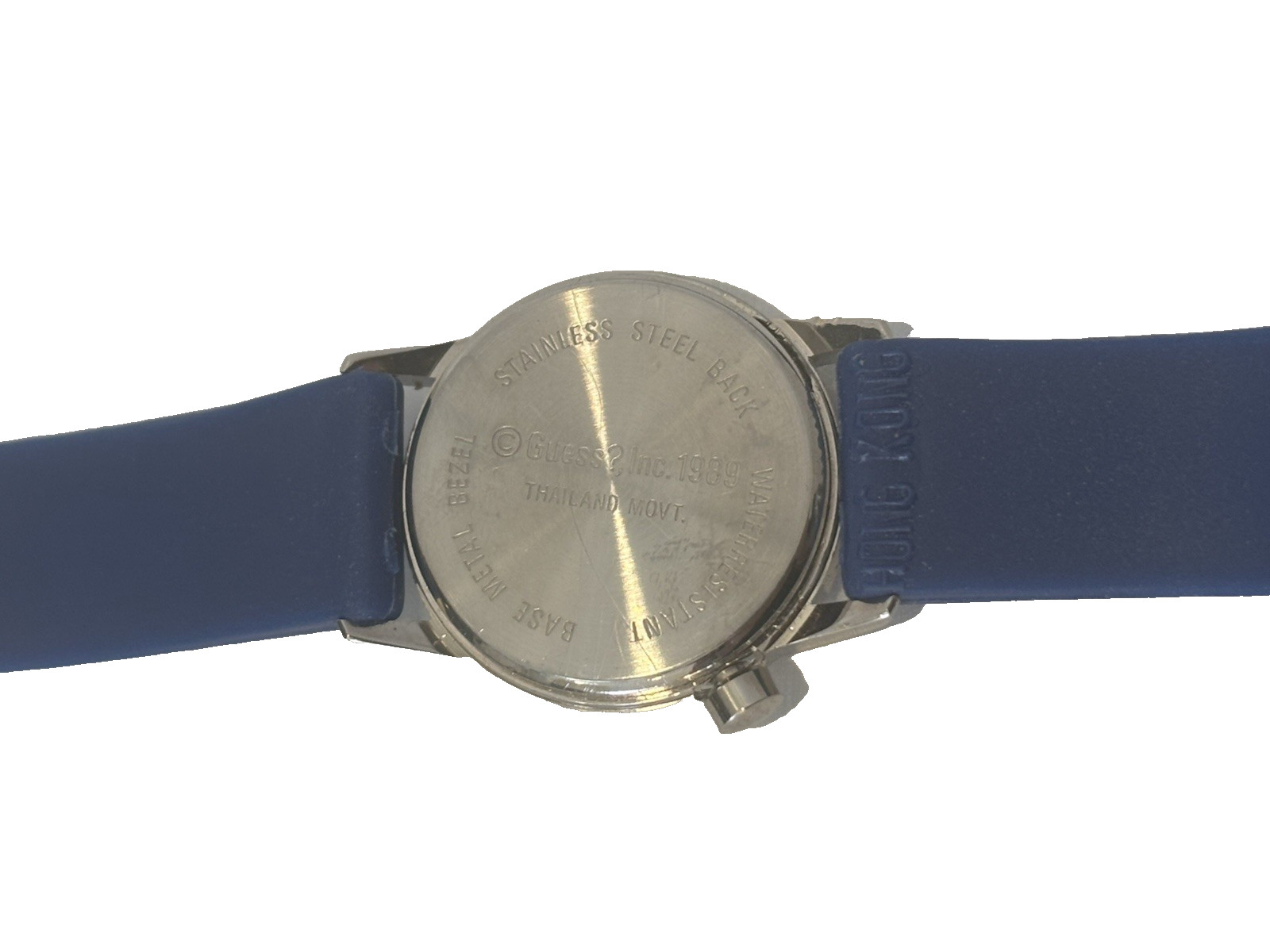 Vintage 1989 GUESS Watch Blue Grid Dial Geometric Sport Minimalist WORKING