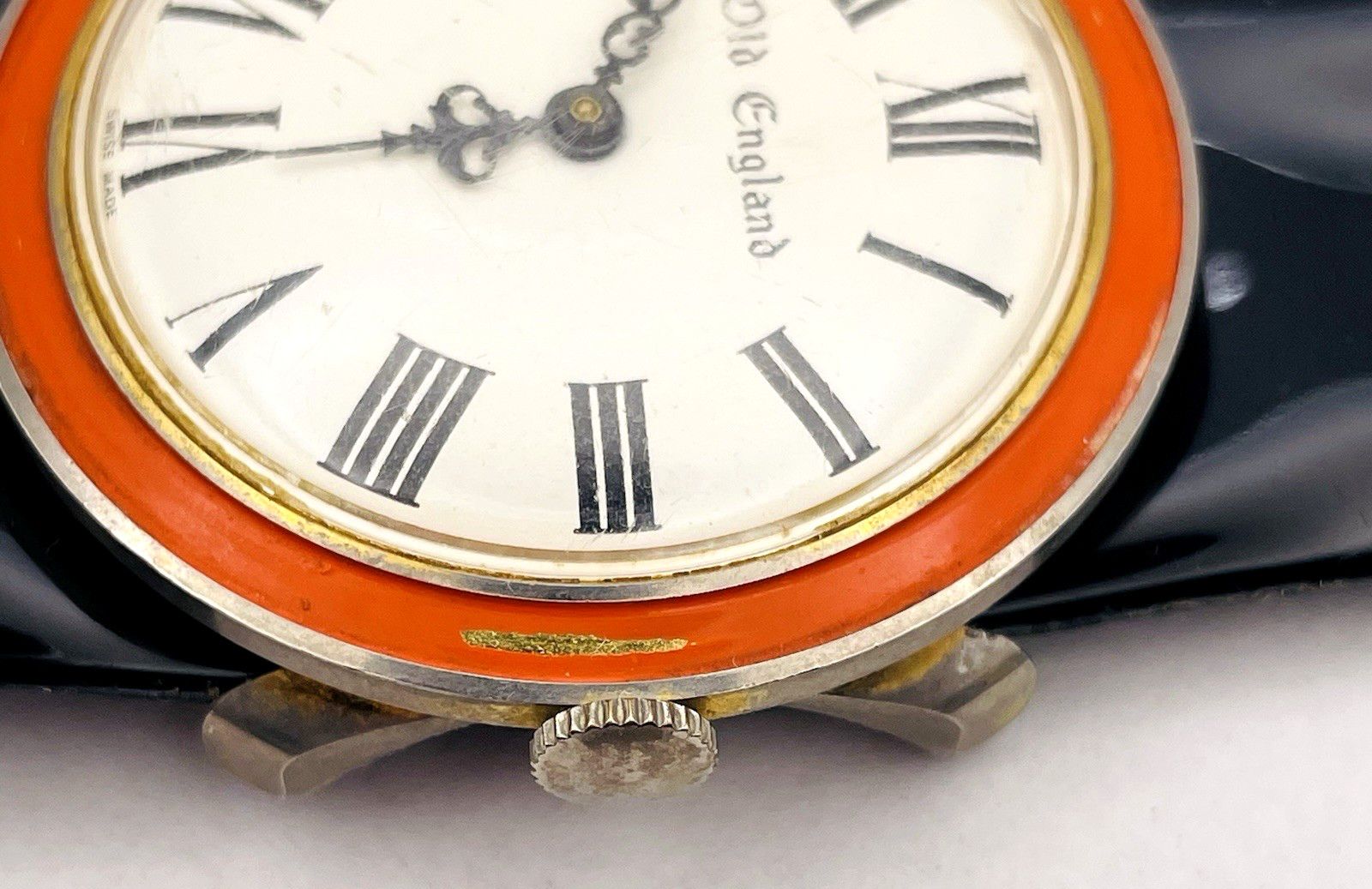 Vintage 1960s Old England Pop Art Watch Manual Black and Orange Mod