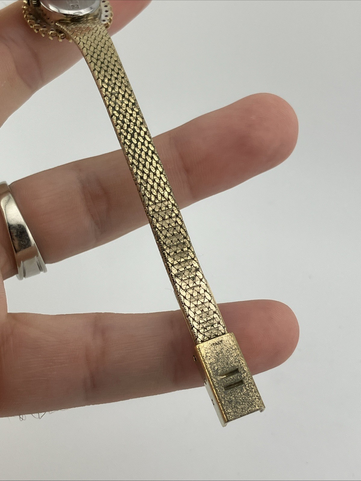 Vtg Jules Jurgensen Ladies 20mm Watch Gold Tone Diamon & Ruby Bezel Adjust -RUNS