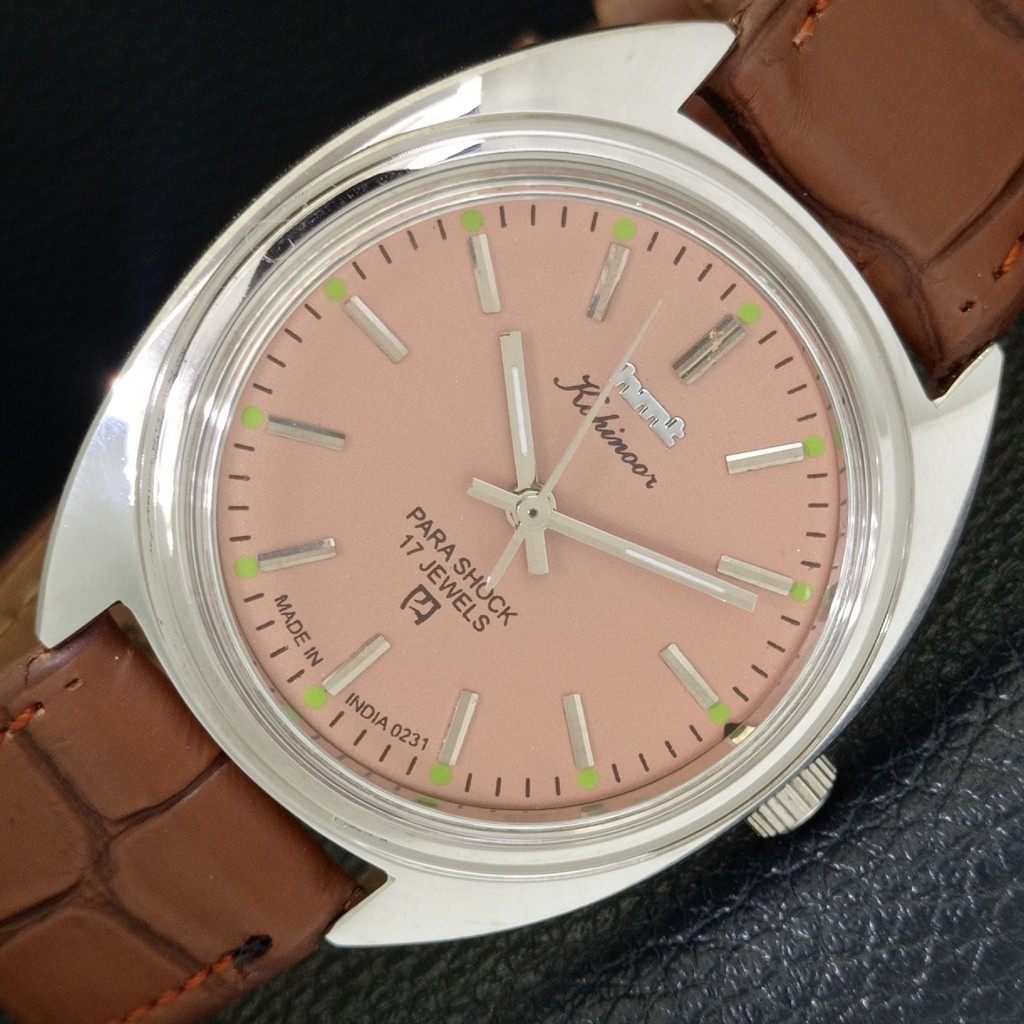 HAND-WINDING VINTAGE HMT KOHINOOR INDIAN MENS PINK COLOR DIAL WATCH a440994-1