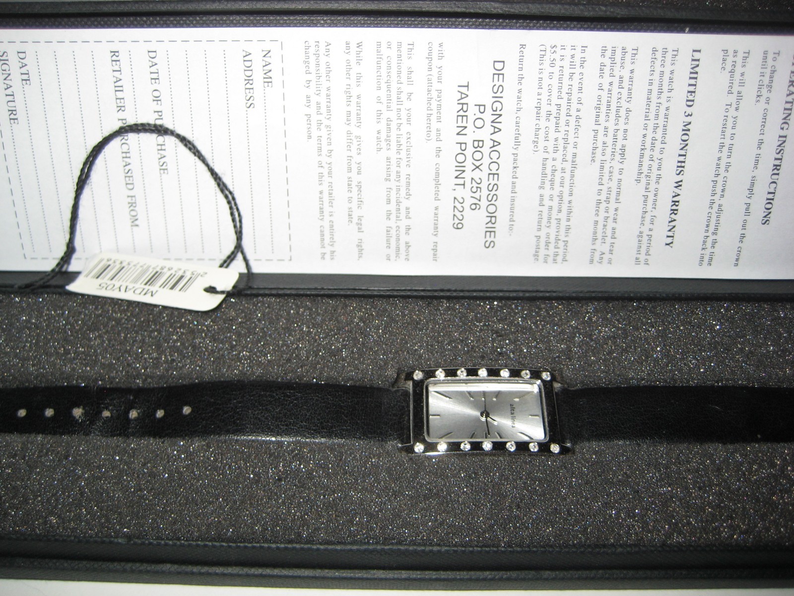 ALTA LINEA womens watch Black LEATHER band Faux Diamonds jewelry AUSTRALIA Time