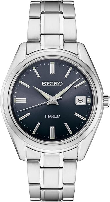 Seiko Classic Men’s Quartz Watch Blue Dial Grey Titanium Saphire Crystal SUR373